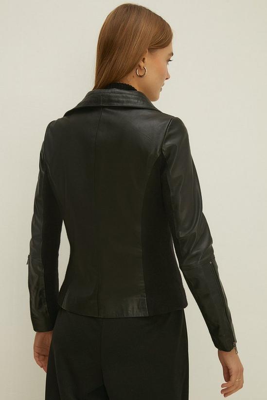 Oasis Rib Detail Leather Biker Jacket 3