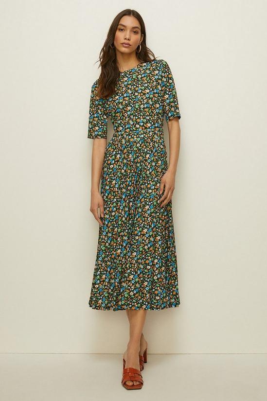 Oasis Slinky Jersey Floral Pleated Midi Dress 1