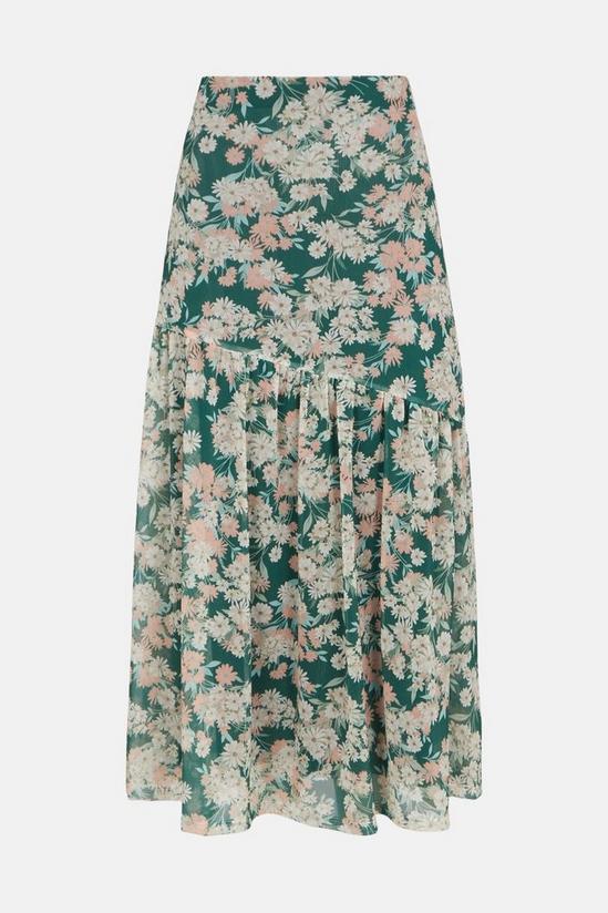 Oasis Floral Print Mesh Tiered Midi Skirt 4