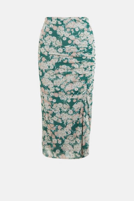 Oasis Floral Print Mesh Ruched Side Midi Skirt 4