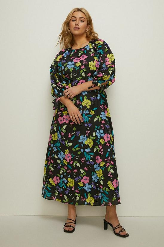 Oasis Plus Size Neon Floral Tie Cuff Printed Dress 1