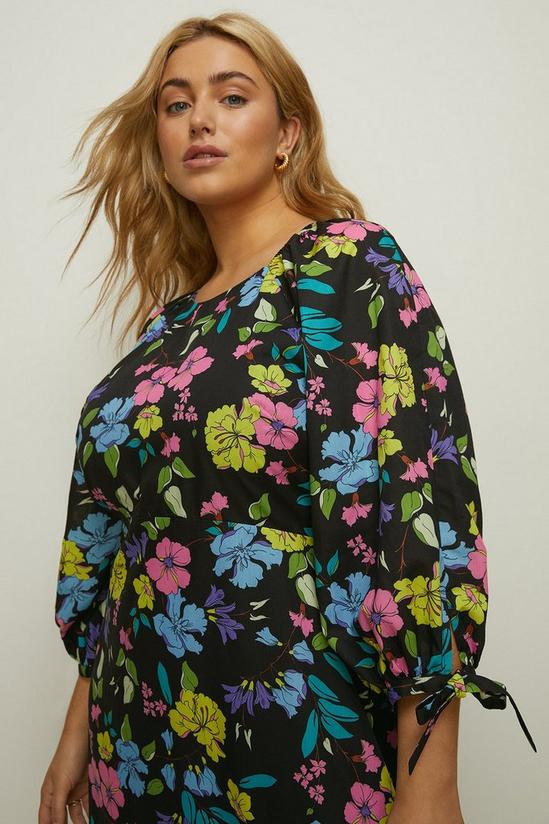 Oasis Plus Size Neon Floral Tie Cuff Printed Dress 2