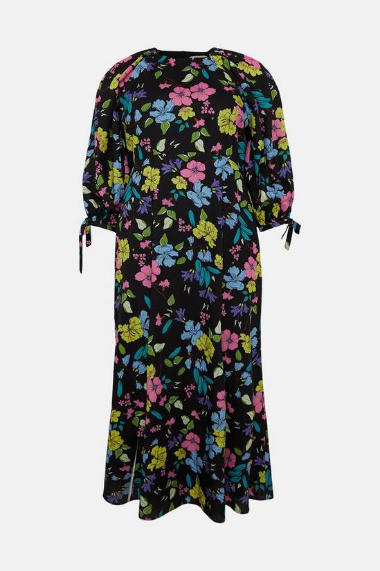 Oasis Plus Size Neon Floral Tie Cuff Printed Dress 4