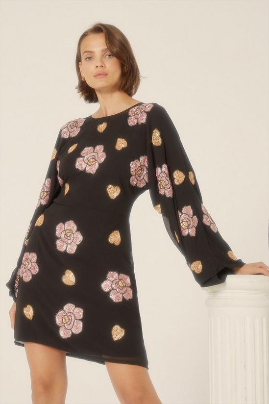 Oasis Beaded Floral Heart Flared Sleeve Aline Dress 1