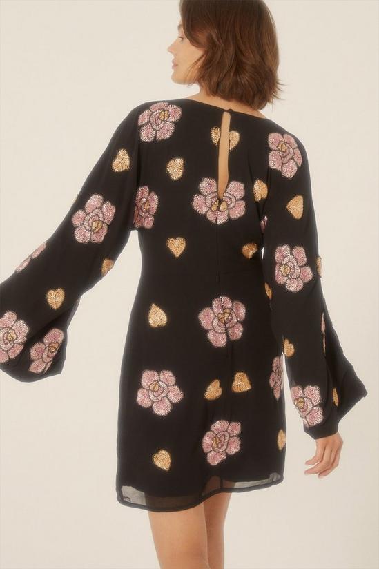 Oasis Beaded Floral Heart Flared Sleeve Aline Dress 3