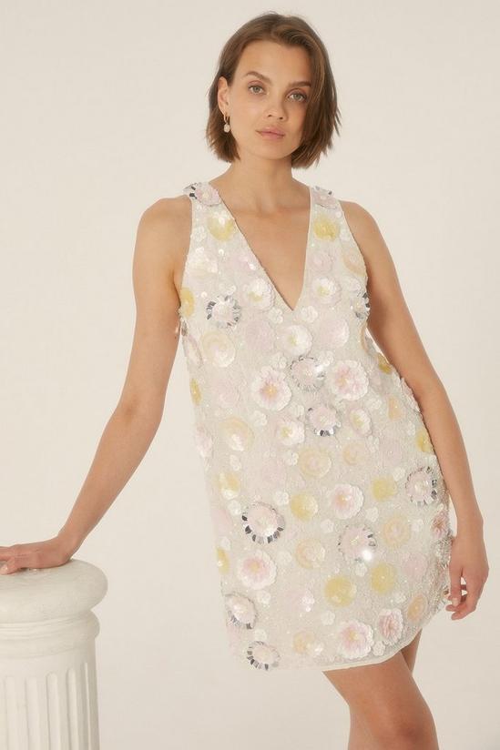 Oasis 3d Pastel Floral Sequin A Line Shift Dress 2