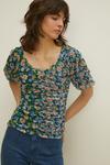 Oasis Floral Patched Ruched Front Mesh Top thumbnail 2