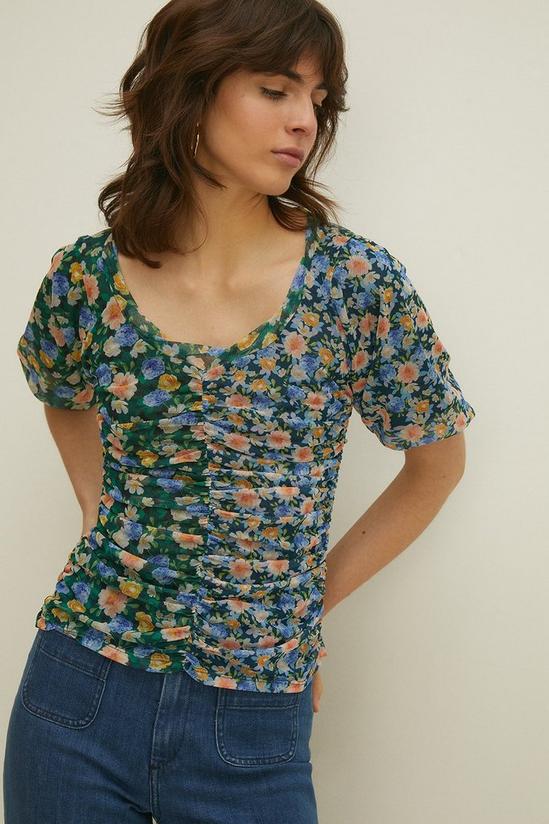 Oasis Floral Patched Ruched Front Mesh Top 2
