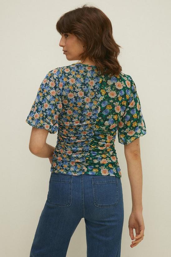 Oasis Floral Patched Ruched Front Mesh Top 3