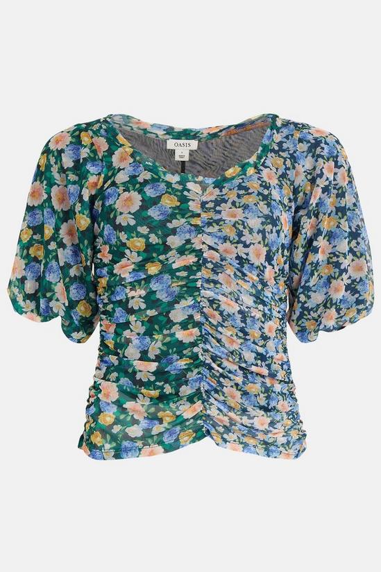 Oasis Floral Patched Ruched Front Mesh Top 4