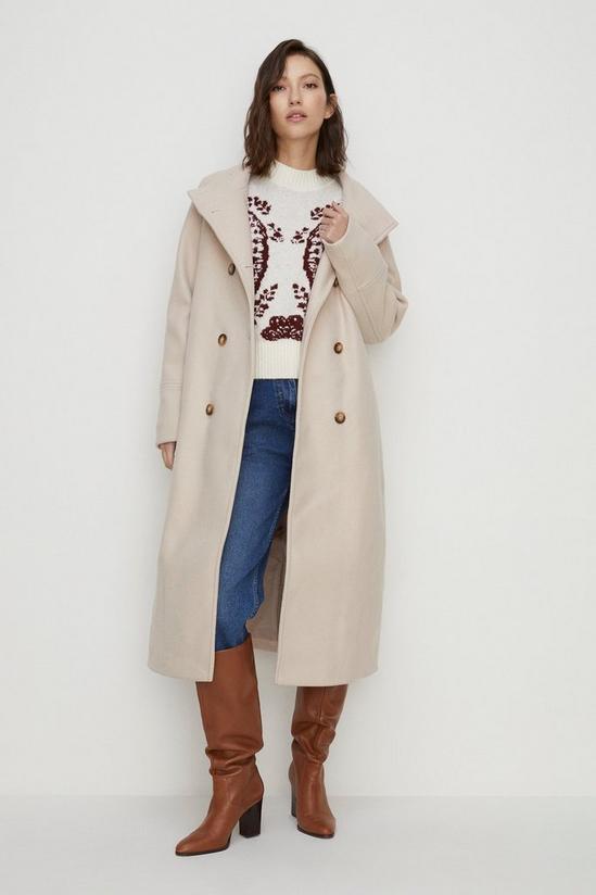 Oasis Belted Top Stitch Funnel Neck Coat 1
