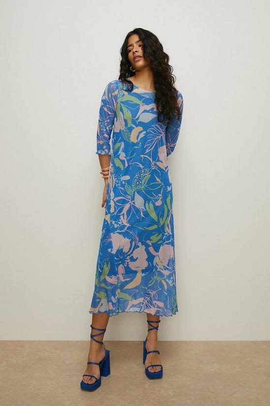 Oasis Floral Shirred Neck Mesh Midi Dress 1