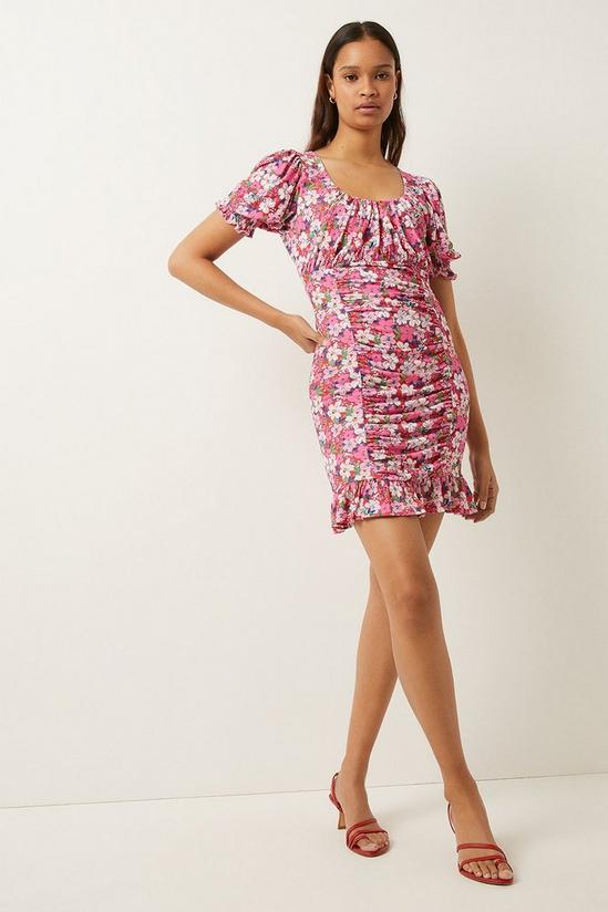 Oasis Slinky Jersey Floral Print Ruched Front Mini Dress 2