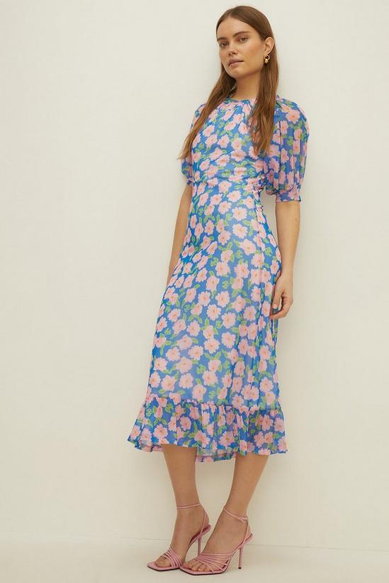 Oasis Floral Print Mesh Cut Out Midi Dress 1