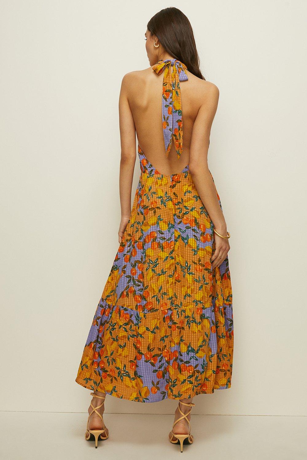 Dresses, Fruit Print Halter Midi Dress