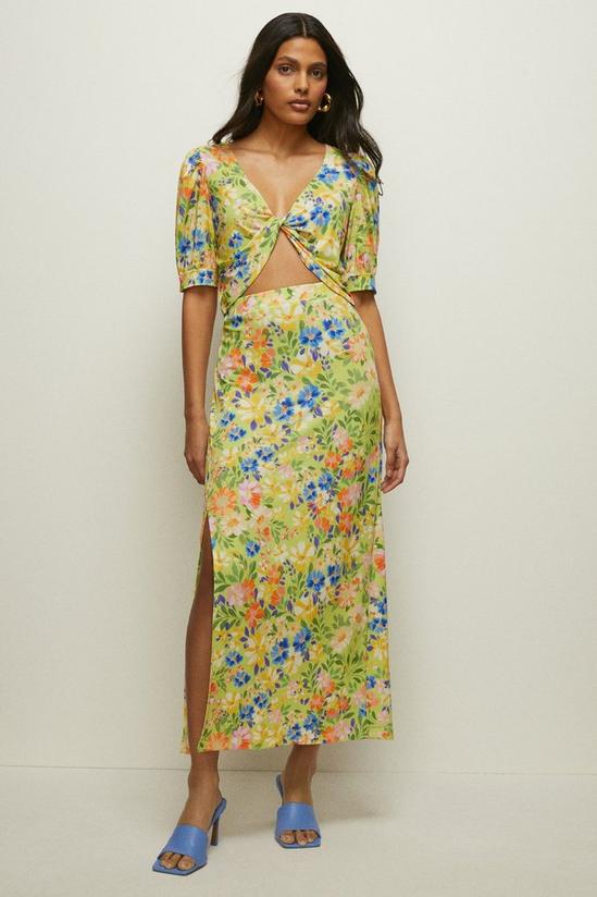 Oasis Slinky Jersey Floral Print Split Midaxi Skirt 1