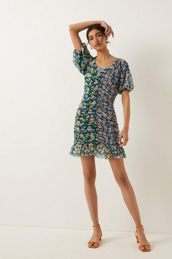 Oasis Floral Ruched Front Mini Mesh Dress 1