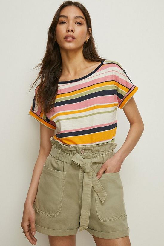 Oasis Variegated Stripe Cotton Slub Roll Sleeve T-Shirt 1