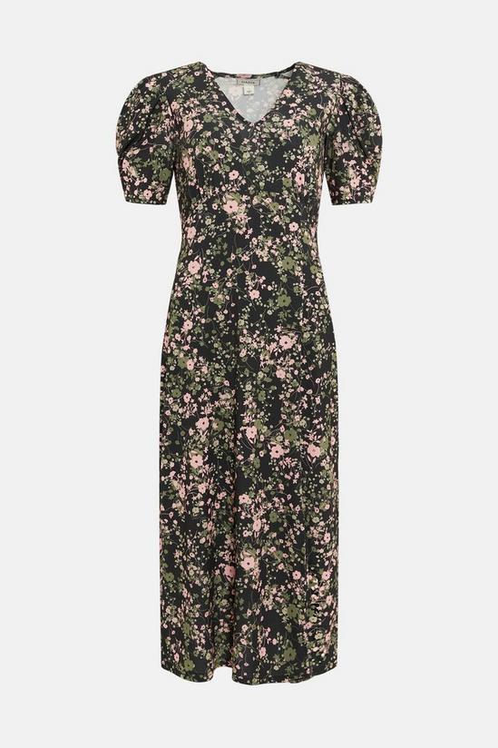 Oasis Slinky Jersey Floral Printed Ruched Sleeve Midi Dress 4