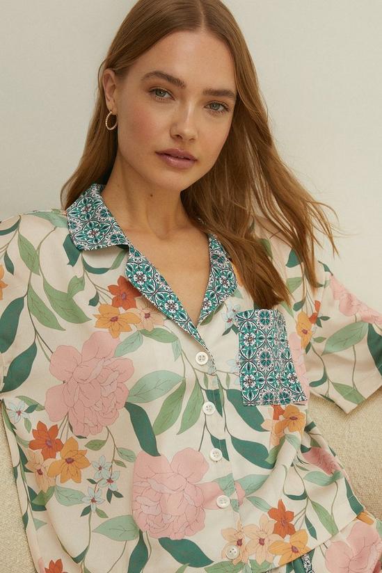 Oasis Patched Floral Shirt Satin Pyjama Set 1