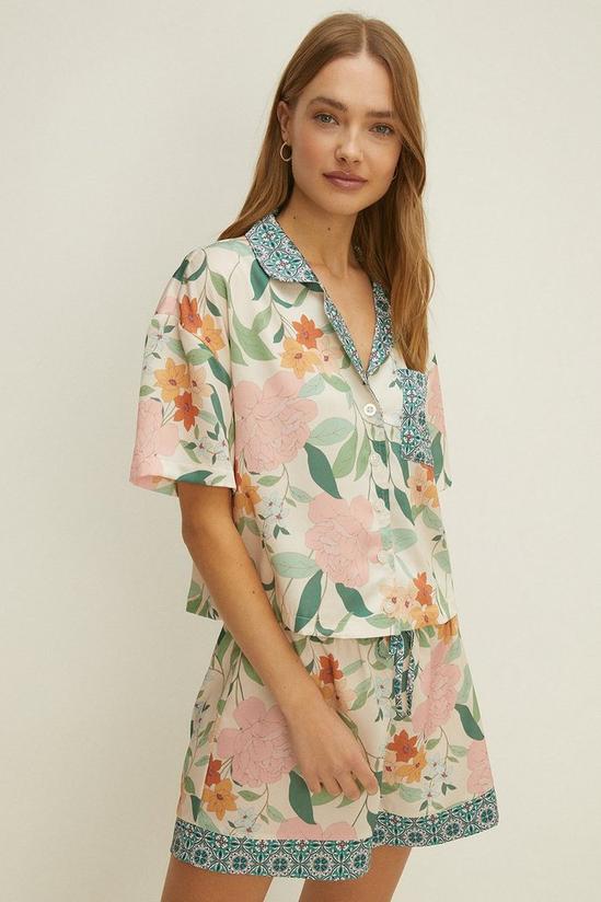 Oasis Patched Floral Shirt Satin Pyjama Set 2