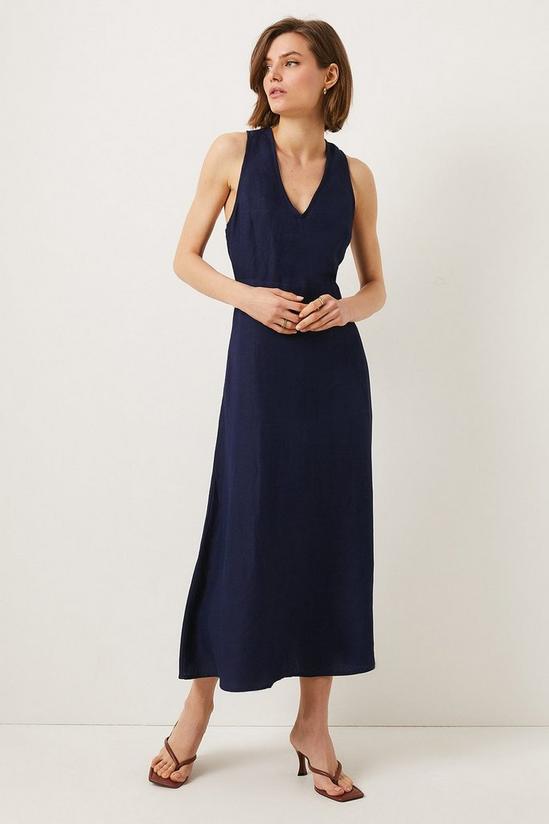 Oasis Petite Linen Mix V Neck Tailored Midi Dress 1