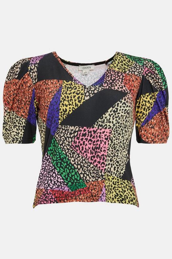 Oasis Slinky Jersey Animal Printed Ruched Sleeve Top 4
