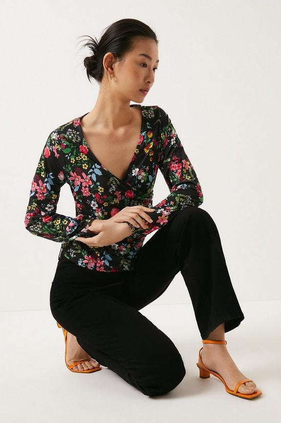 Oasis Slinky Jersey Floral Printed Jersey Wrap Ruched Top 2