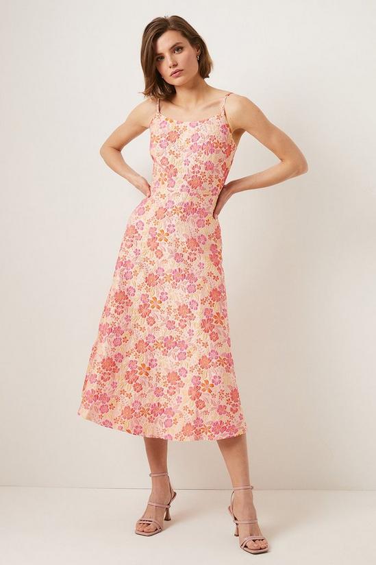 Oasis Open Back Floral Jacquard Midi Dress 1