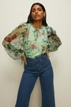 Oasis Floral Printed Tie Keyhole Blouse thumbnail 1