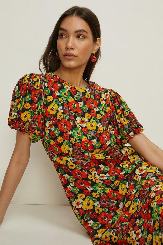 Oasis Pansy Floral Puff Sleeve Midi Dress 2