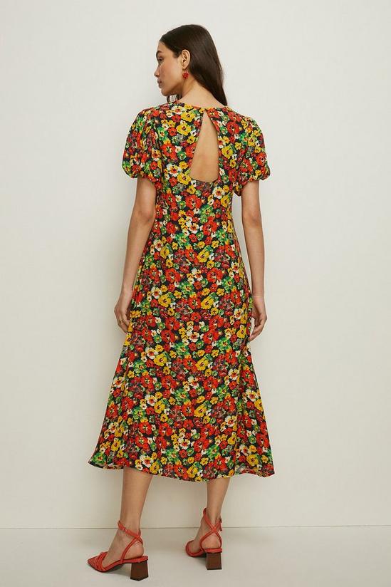 Oasis Pansy Floral Puff Sleeve Midi Dress 3