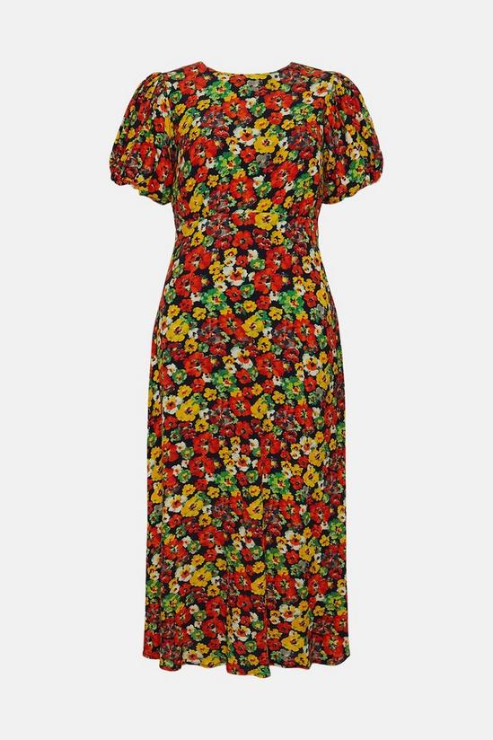 Oasis Pansy Floral Puff Sleeve Midi Dress 4