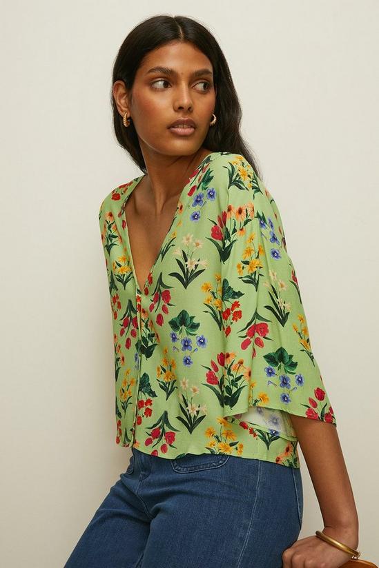 Oasis Button V Front Floral Print Top 1