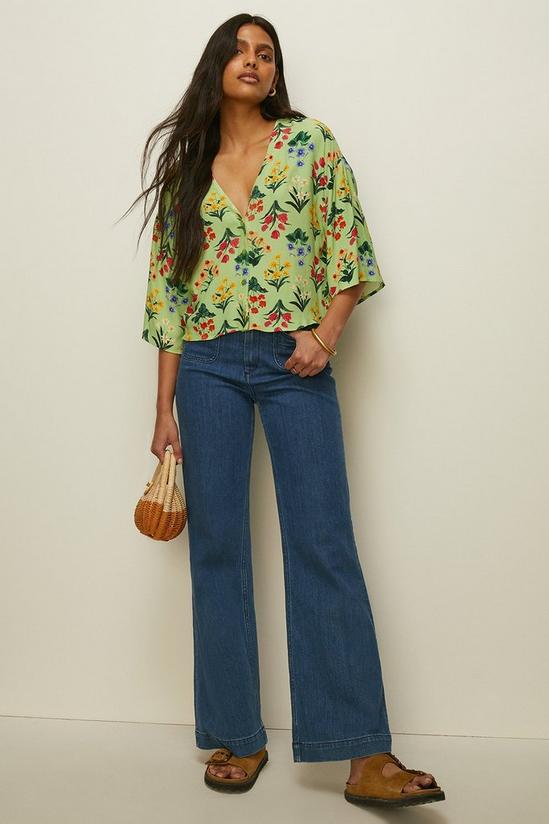 Oasis Button V Front Floral Print Top 2