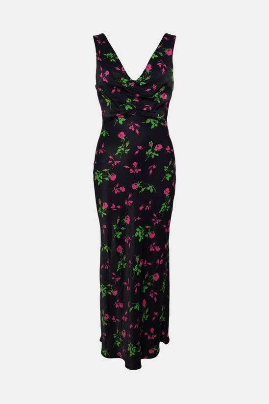 Oasis Rose Print Ruched Front 90s Midi Dress 4