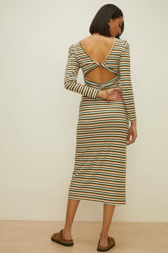 Oasis Petite Stripe Rib Twist Back Midi Dress 3