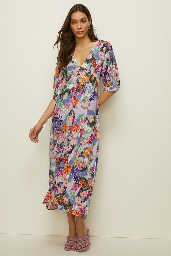 Oasis Petite Sketchy Floral Puff Sleeve Midi Dress 2
