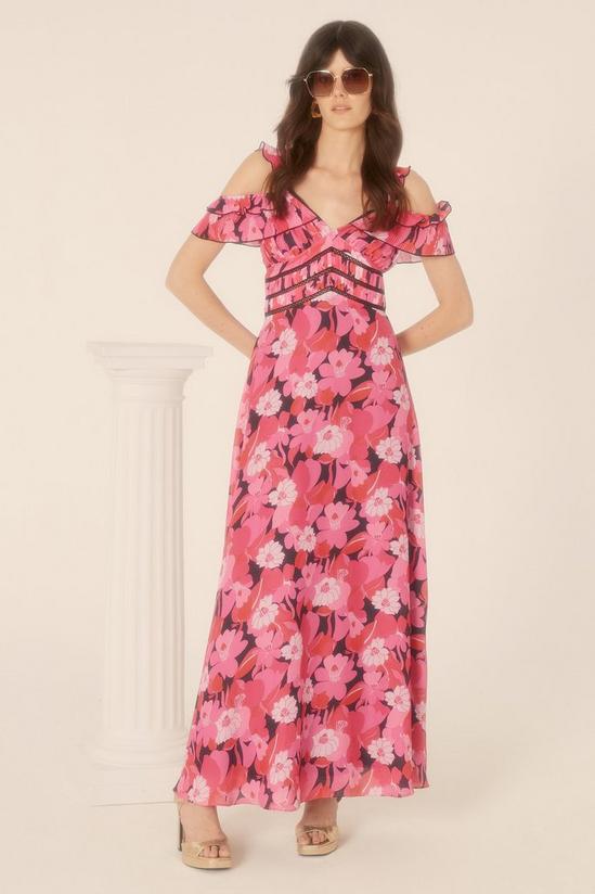 Oasis Pop Floral Frill Lace Trim Midaxi Dress 1