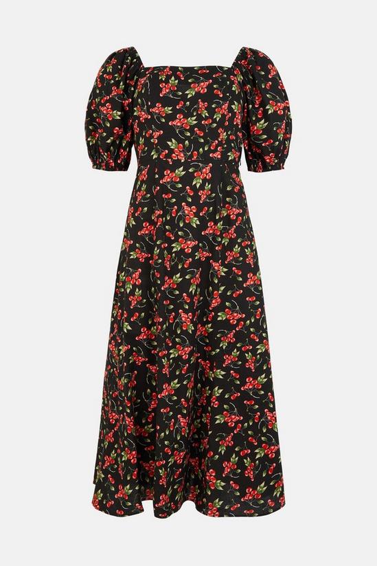 Oasis Petite Cherry Printed Puff Sleeve Midi Dress 4