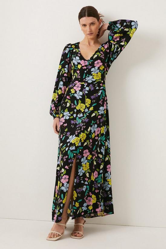 Oasis Petite Neon Floral Printed V Neck Midi Dress 1