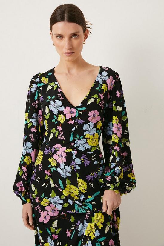 Oasis Petite Neon Floral Printed V Neck Midi Dress 2