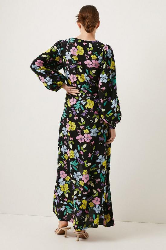 Oasis Petite Neon Floral Printed V Neck Midi Dress 3