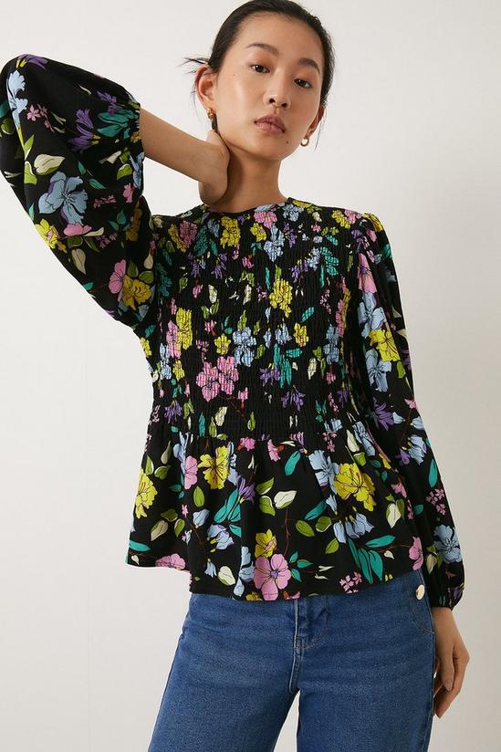 Oasis Neon Floral Printed Shirred Top 1