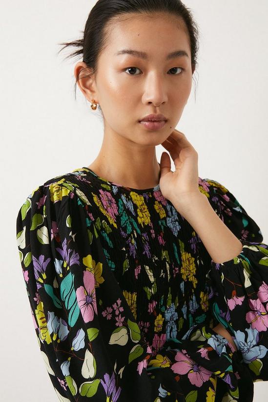Oasis Neon Floral Printed Shirred Top 2