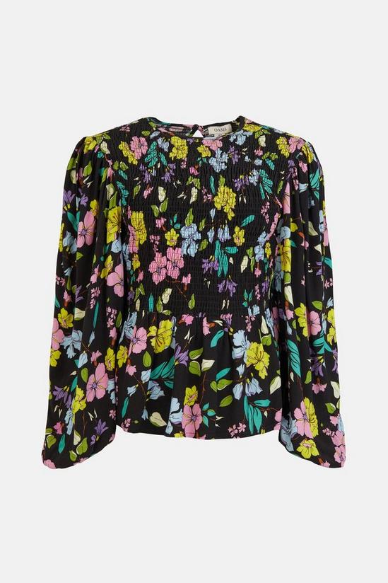Oasis Neon Floral Printed Shirred Top 4