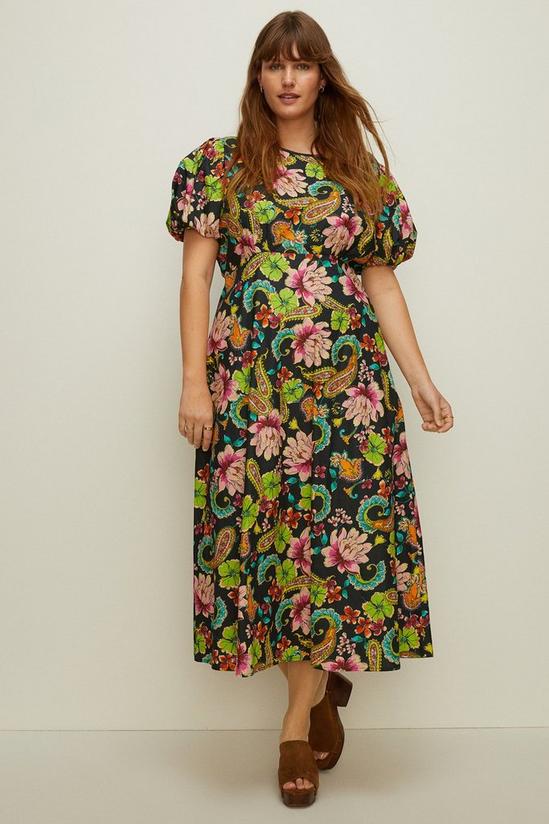 Oasis Curve Carnival Printed Puff Sleeve Dress 1