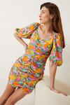 Oasis Bright Floral Ruched Front Mini Dress thumbnail 1