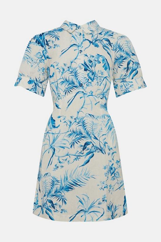 Oasis Tropical Printed Linen Mix Button Detail Shift Dress 4