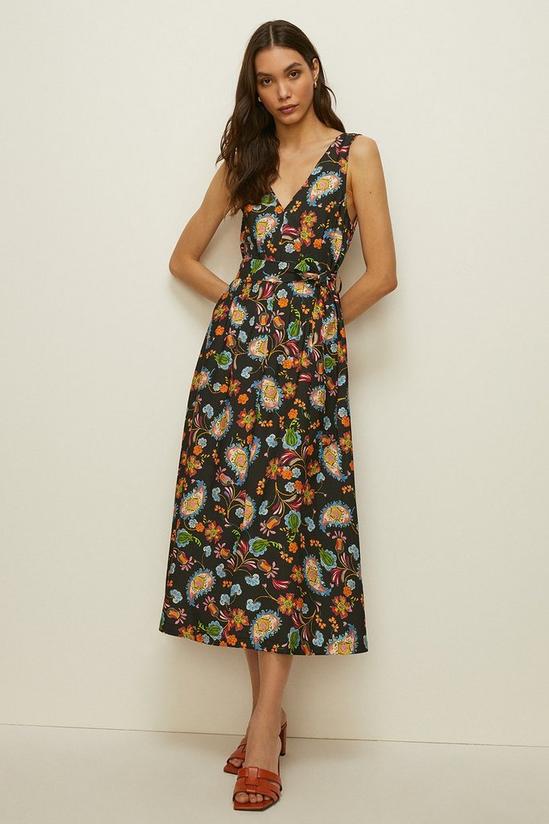 Oasis Paisley Linen Look Belted Midi Dress 2